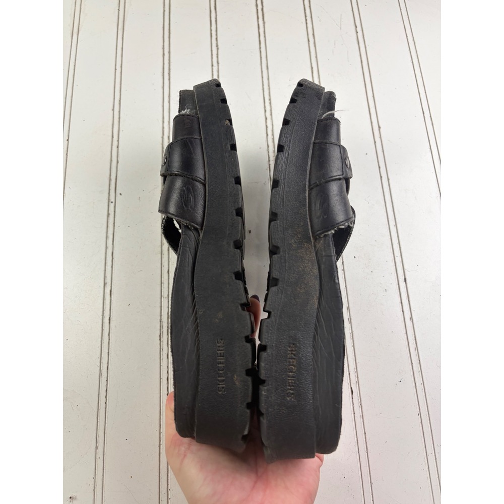 Skechers Vintage Y2K Black Leather Platform Slide Sandals Women's Size 7 - Picture 9 of 11